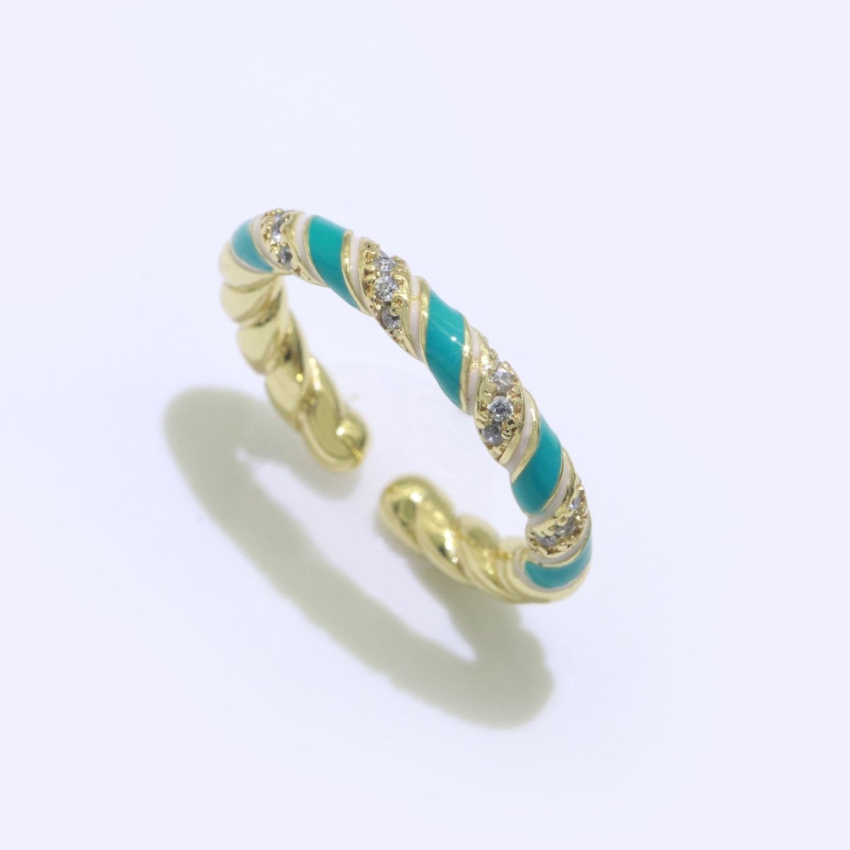 Gold Twisted Ring Enamel Adjustable Ring Micro Pave Swirl Ring Minimalist Jewelry Stackable O-529 ~ O-538 - DLUXCA