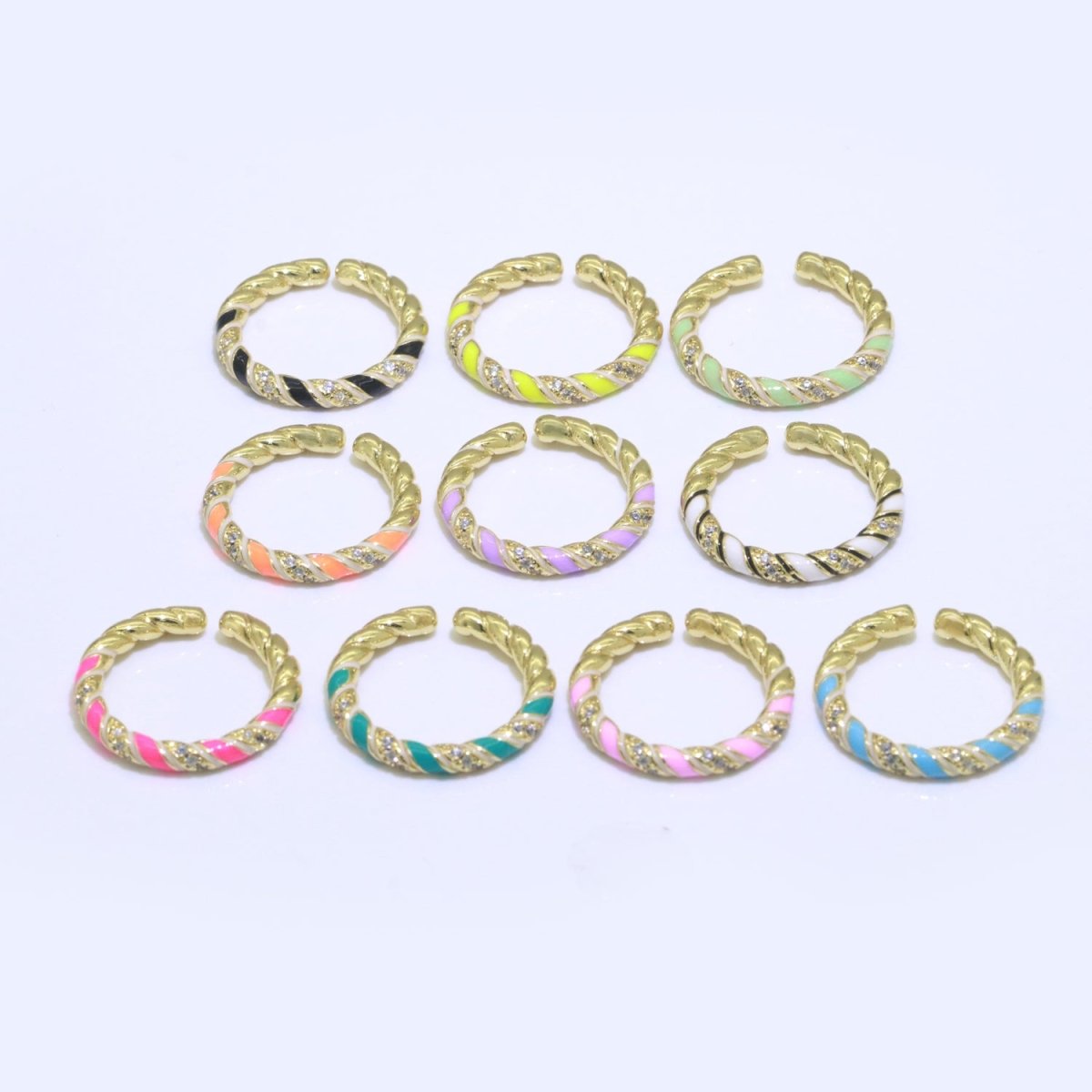 Gold Twisted Ring Enamel Adjustable Ring Micro Pave Swirl Ring Minimalist Jewelry Stackable O-529 ~ O-538 - DLUXCA