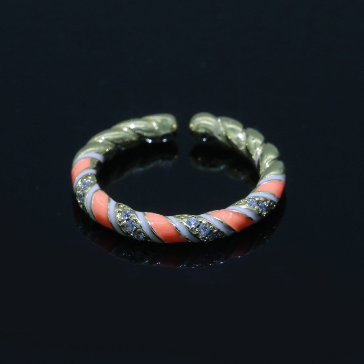 Gold Twisted Ring Enamel Adjustable Ring Micro Pave Swirl Ring Minimalist Jewelry Stackable O-529 ~ O-538 - DLUXCA