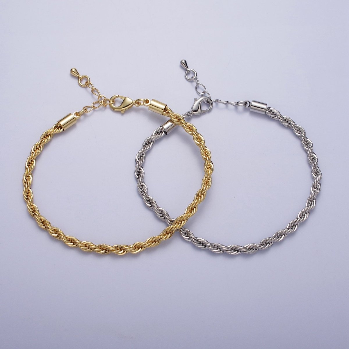 Gold Twisted Rope Chain Bracelet Silver Chunky Rope Chain bracelet 3.7mm thickness | WA-1538 WA-1539 Clearance Pricing - DLUXCA