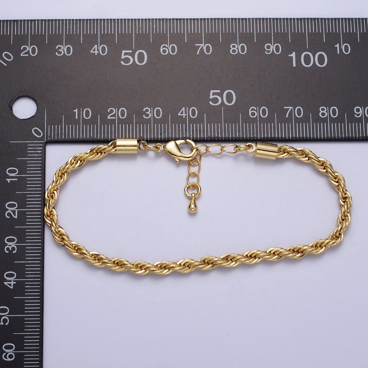 Gold Twisted Rope Chain Bracelet Silver Chunky Rope Chain bracelet 3.7mm thickness | WA-1538 WA-1539 Clearance Pricing - DLUXCA