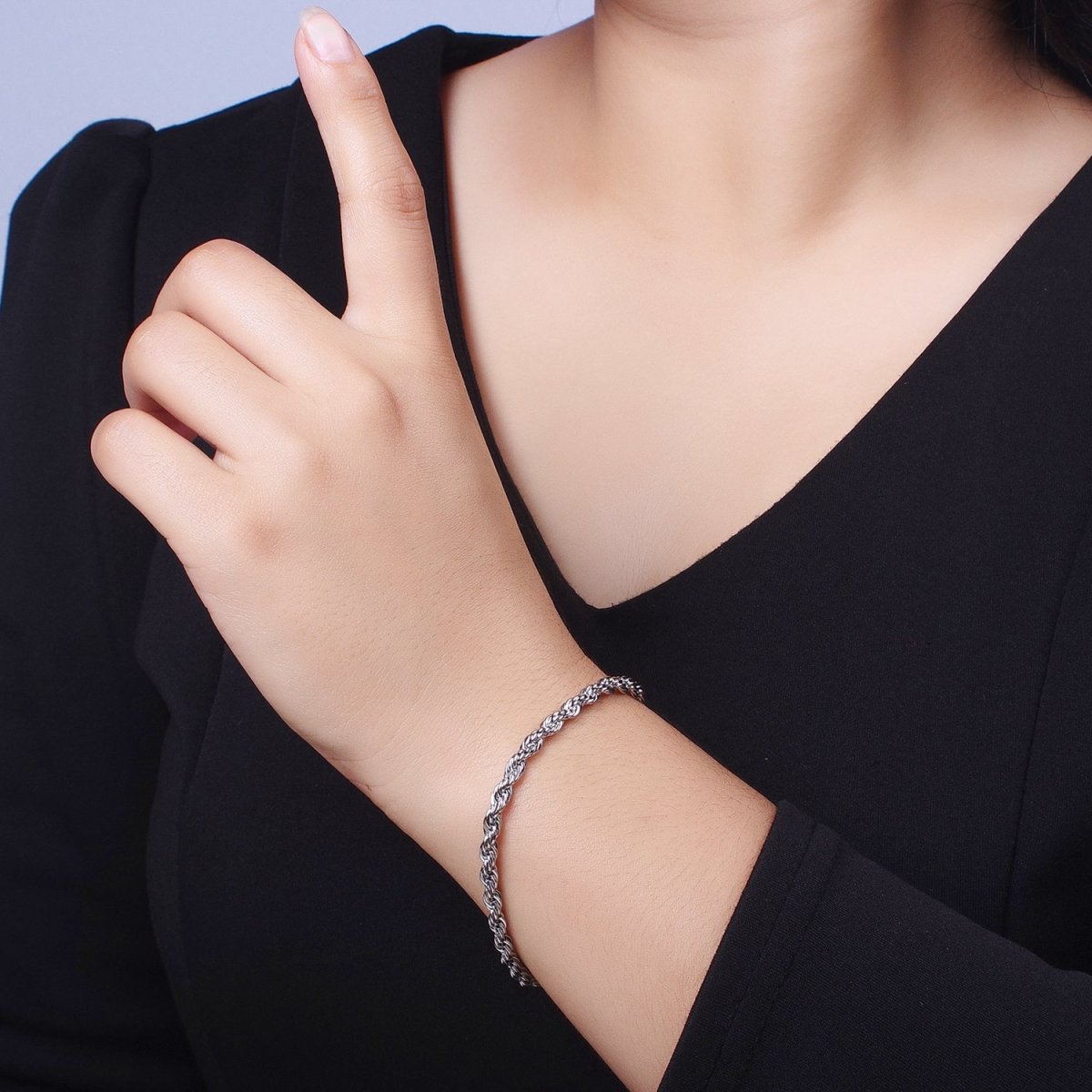 Gold Twisted Rope Chain Bracelet Silver Chunky Rope Chain bracelet 3.7mm thickness | WA-1538 WA-1539 Clearance Pricing - DLUXCA