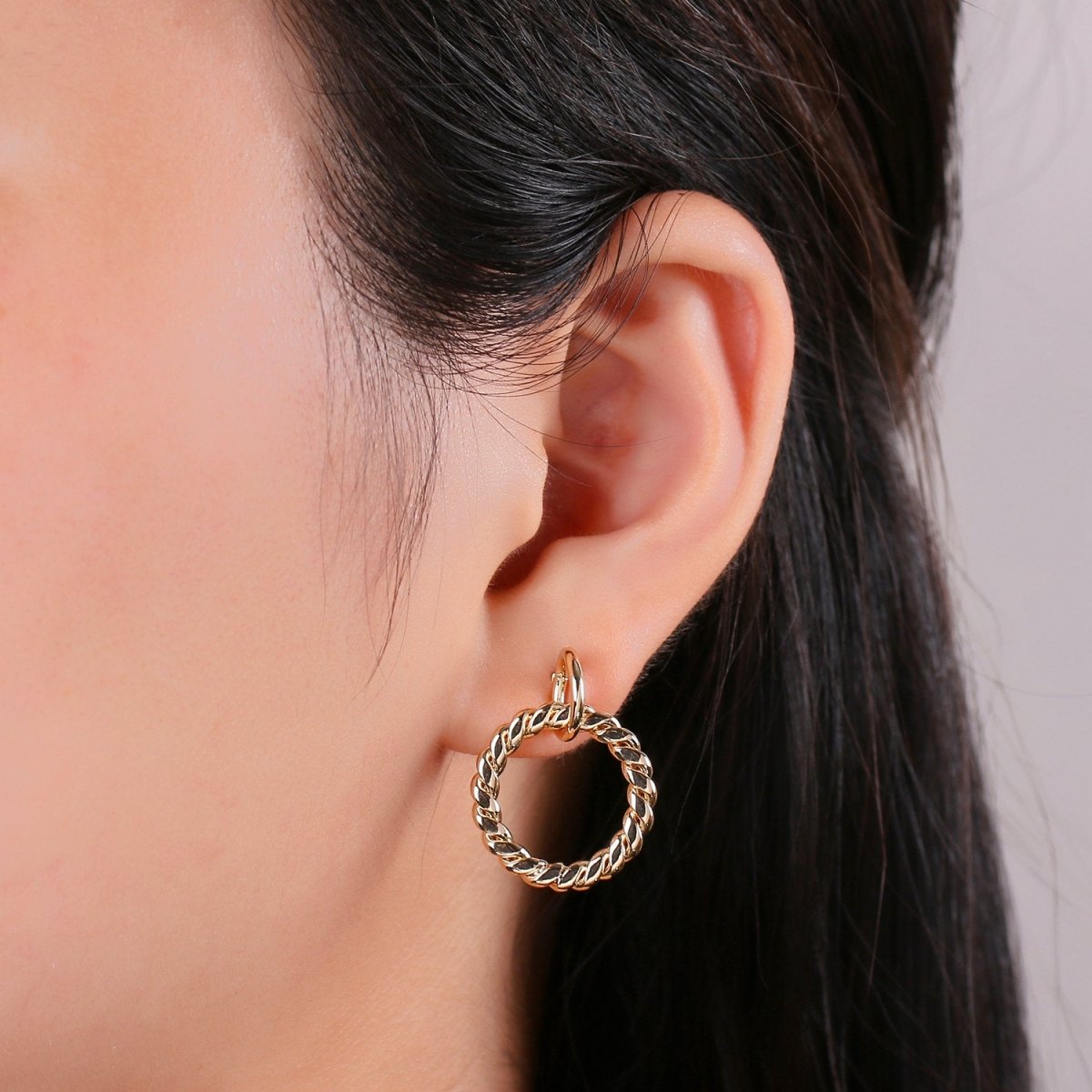 Gold Twisted Rope Hoop Earrings Gold Plated | Women 18K Gold Earrings Stud Q-122 - DLUXCA