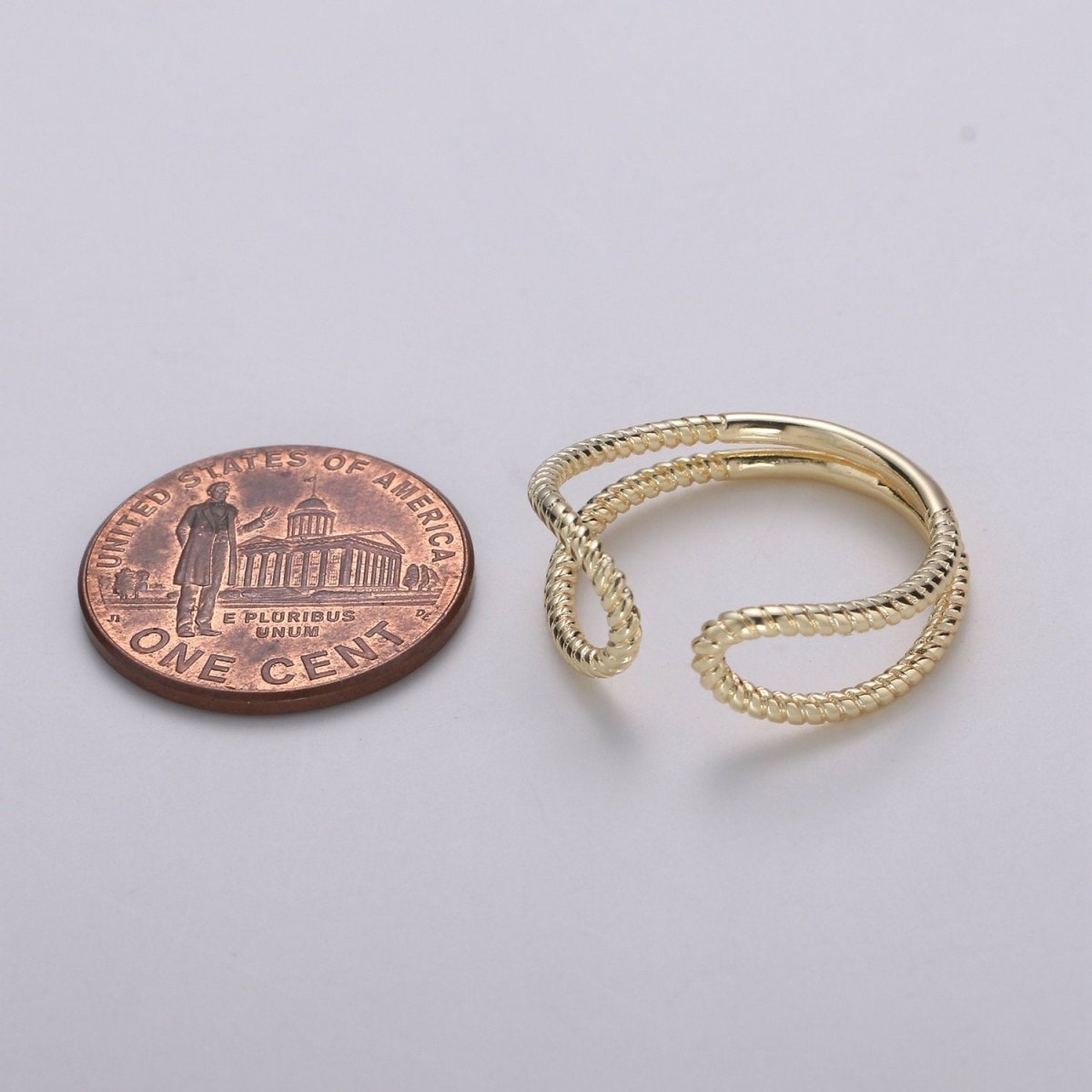 Gold Twisted Rope Ring, Boho Double Band Ring, Minimalist Open Ring, Adjustable Stack Ring, Midi Ring for Women R-118 - DLUXCA