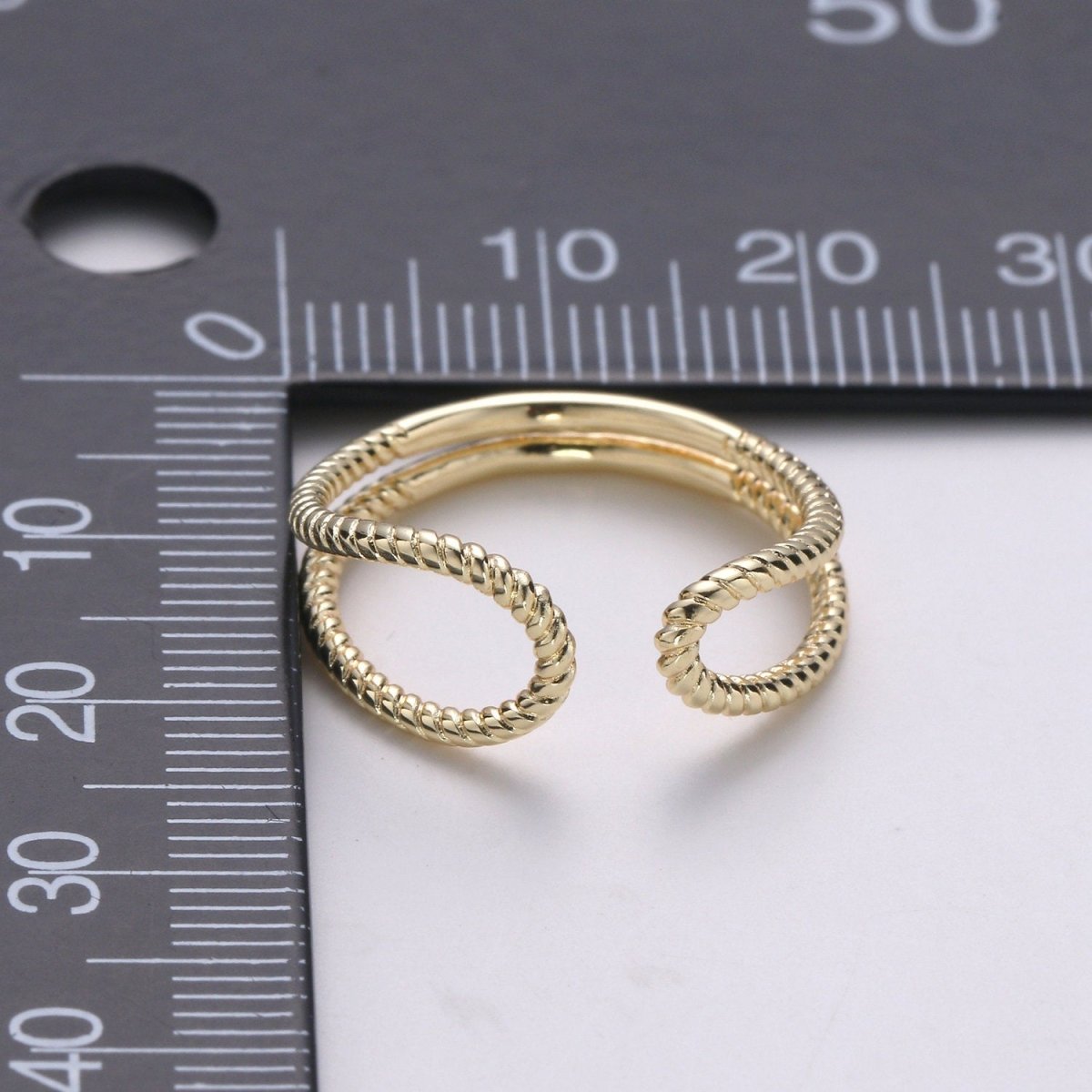 Gold Twisted Rope Ring, Boho Double Band Ring, Minimalist Open Ring, Adjustable Stack Ring, Midi Ring for Women R-118 - DLUXCA