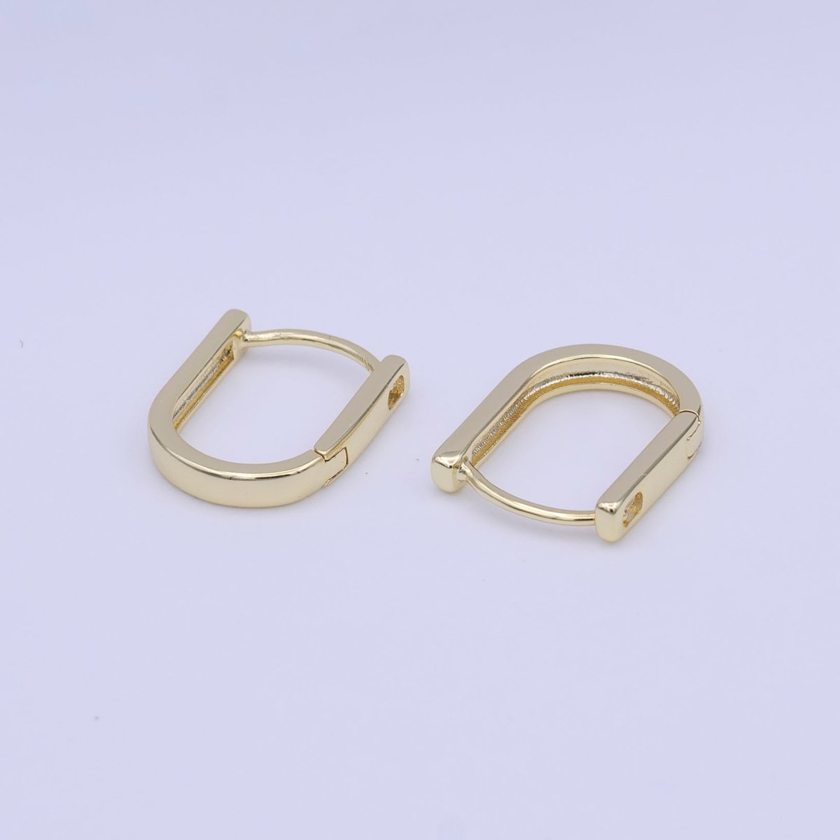 Gold U Shaped Wide Boxy 15mm Huggie Earrings | Y-215 - DLUXCA