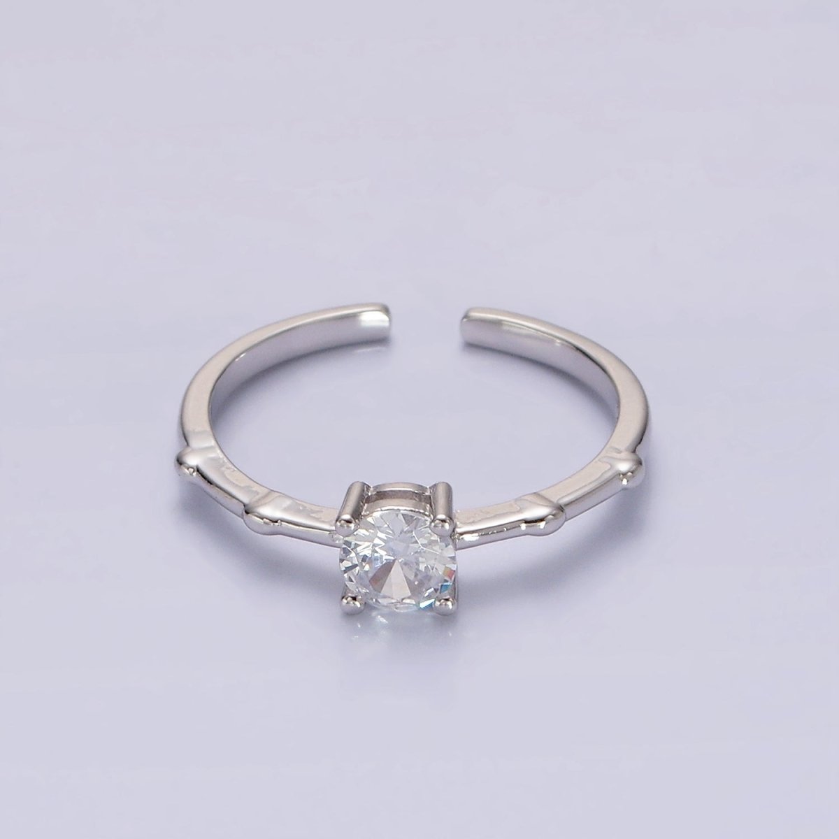 Gold Vermeil Cubic Zirconia CZ Birthstone Personalized Solitaire Bamboo Ring in Gold & Silver | O1006 - O1029 - DLUXCA