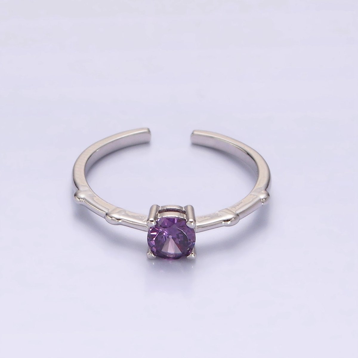 Gold Vermeil Cubic Zirconia CZ Birthstone Personalized Solitaire Bamboo Ring in Gold & Silver | O1006 - O1029 - DLUXCA