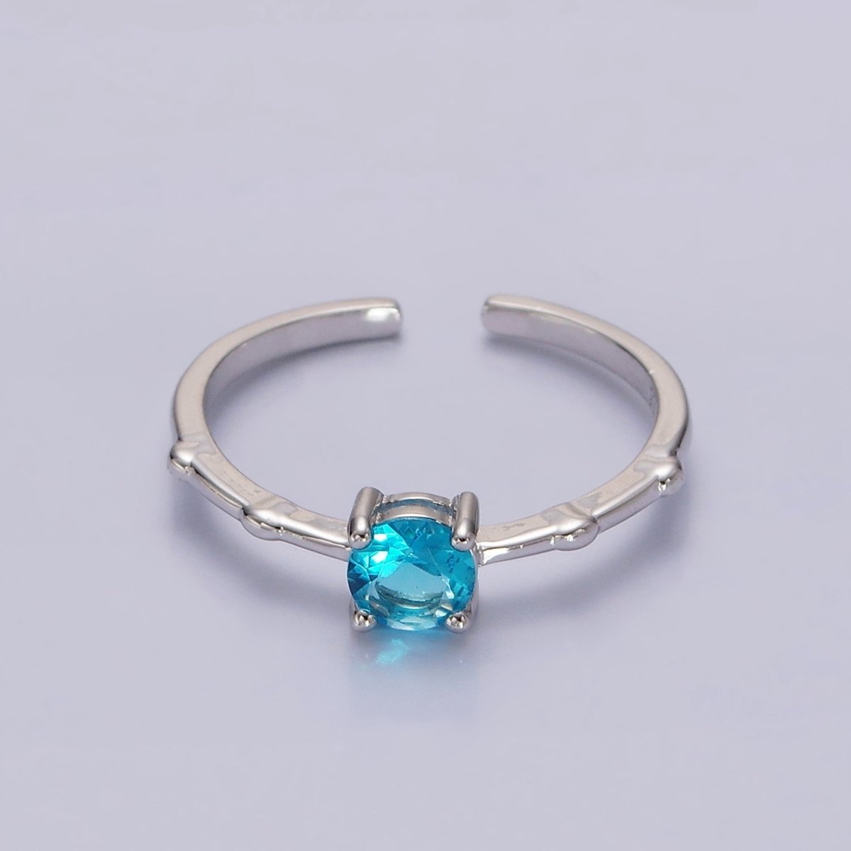 Gold Vermeil Cubic Zirconia CZ Birthstone Personalized Solitaire Bamboo Ring in Gold & Silver | O1006 - O1029 - DLUXCA