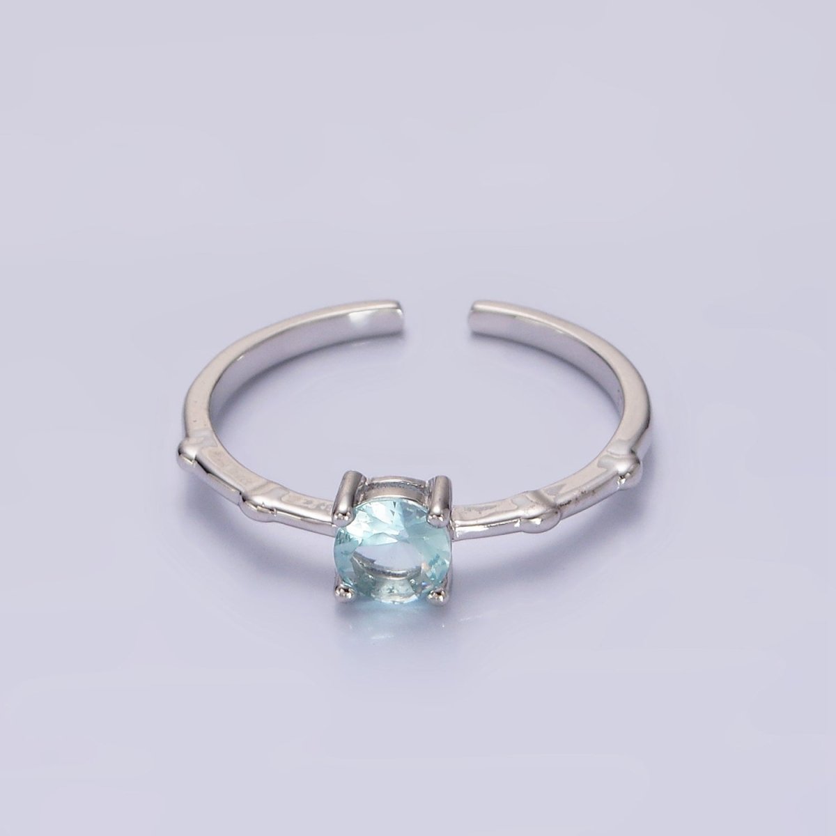 Gold Vermeil Cubic Zirconia CZ Birthstone Personalized Solitaire Bamboo Ring in Gold & Silver | O1006 - O1029 - DLUXCA