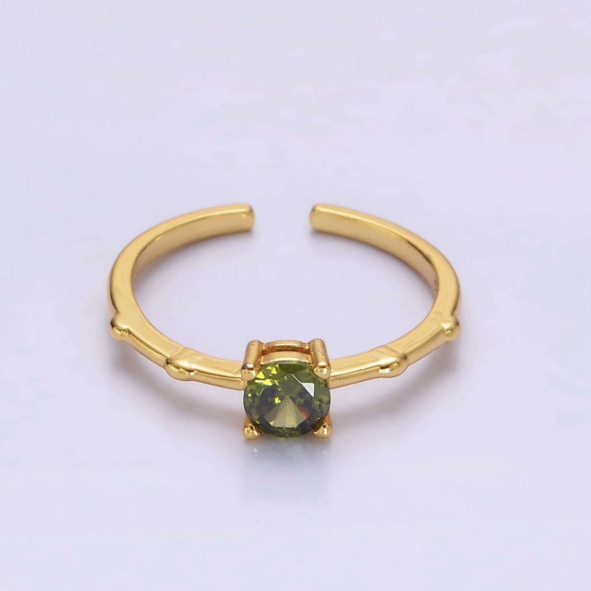 Gold Vermeil Cubic Zirconia CZ Birthstone Personalized Solitaire Bamboo Ring in Gold & Silver | O1006 - O1029 - DLUXCA