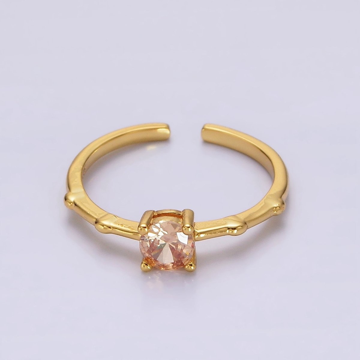 Gold Vermeil Cubic Zirconia CZ Birthstone Personalized Solitaire Bamboo Ring in Gold & Silver | O1006 - O1029 - DLUXCA