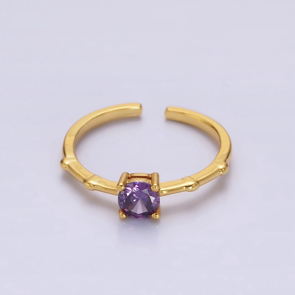 Gold Vermeil Cubic Zirconia CZ Birthstone Personalized Solitaire Bamboo Ring in Gold & Silver | O1006 - O1029 - DLUXCA