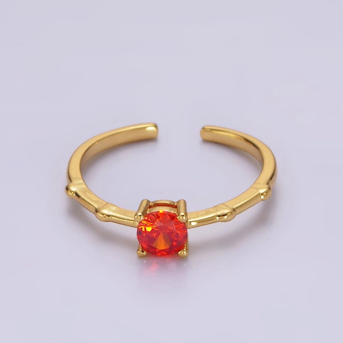 Gold Vermeil Cubic Zirconia CZ Birthstone Personalized Solitaire Bamboo Ring in Gold & Silver | O1006 - O1029 - DLUXCA