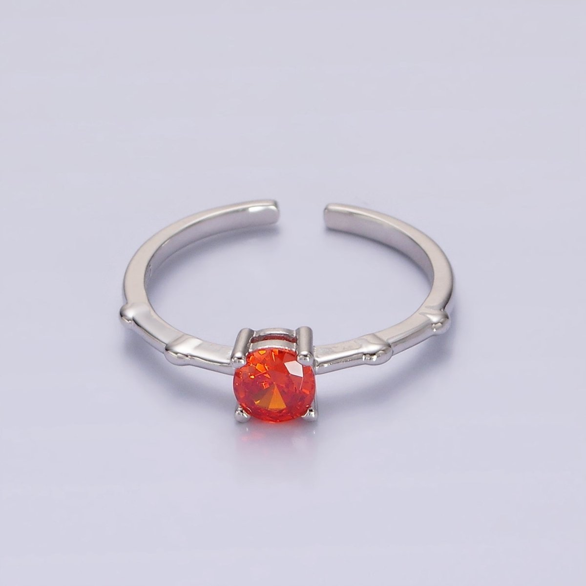 Gold Vermeil Cubic Zirconia CZ Birthstone Personalized Solitaire Bamboo Ring in Gold & Silver | O1006 - O1029 - DLUXCA