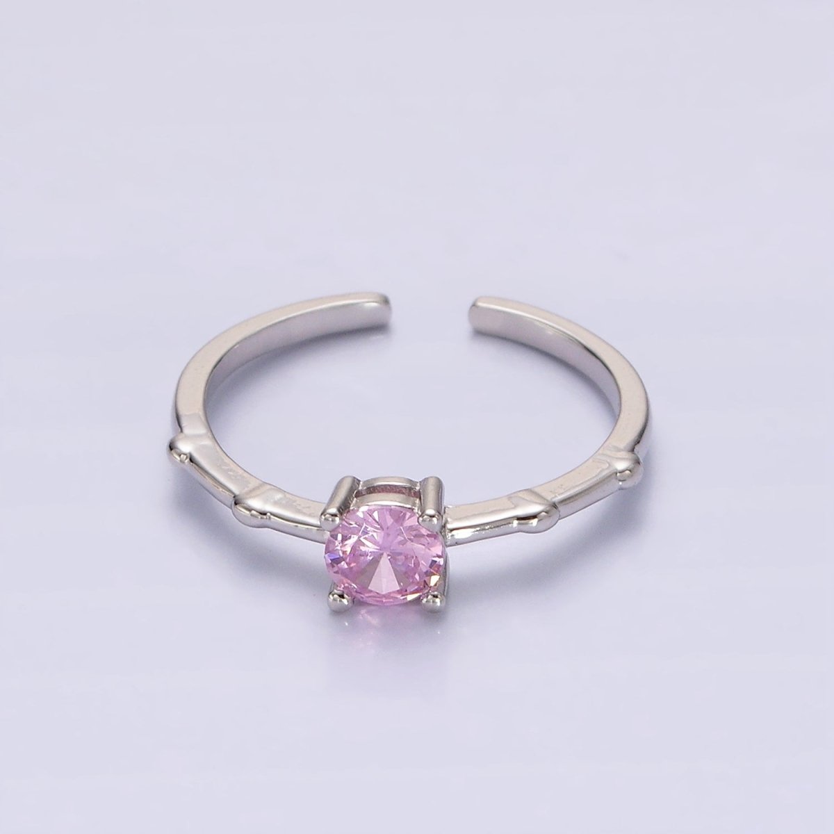 Gold Vermeil Cubic Zirconia CZ Birthstone Personalized Solitaire Bamboo Ring in Gold & Silver | O1006 - O1029 - DLUXCA