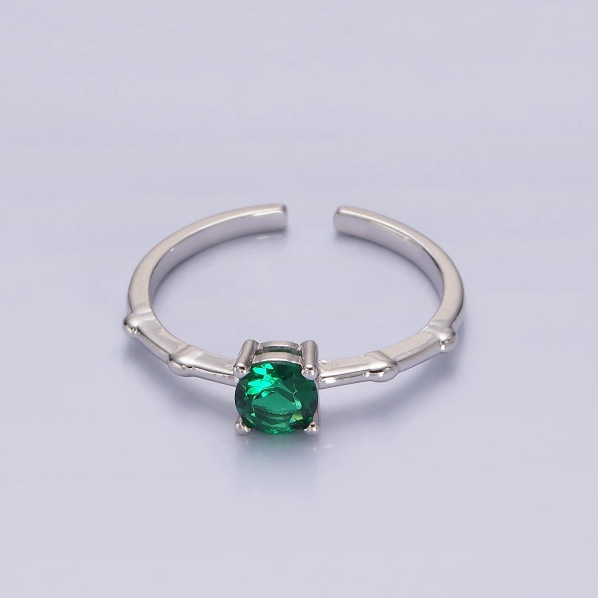 Gold Vermeil Cubic Zirconia CZ Birthstone Personalized Solitaire Bamboo Ring in Gold & Silver | O1006 - O1029 - DLUXCA