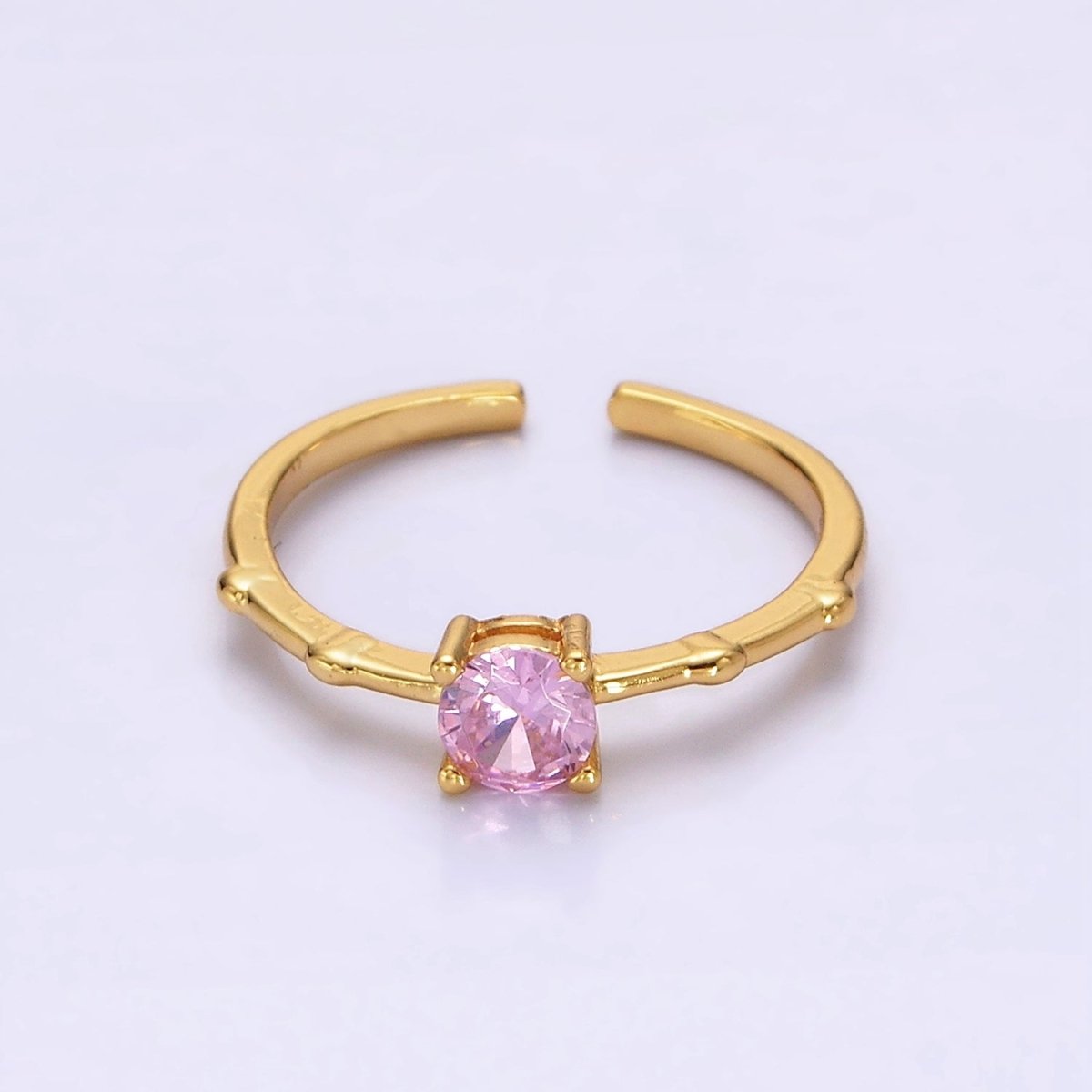 Gold Vermeil Cubic Zirconia CZ Birthstone Personalized Solitaire Bamboo Ring in Gold & Silver | O1006 - O1029 - DLUXCA