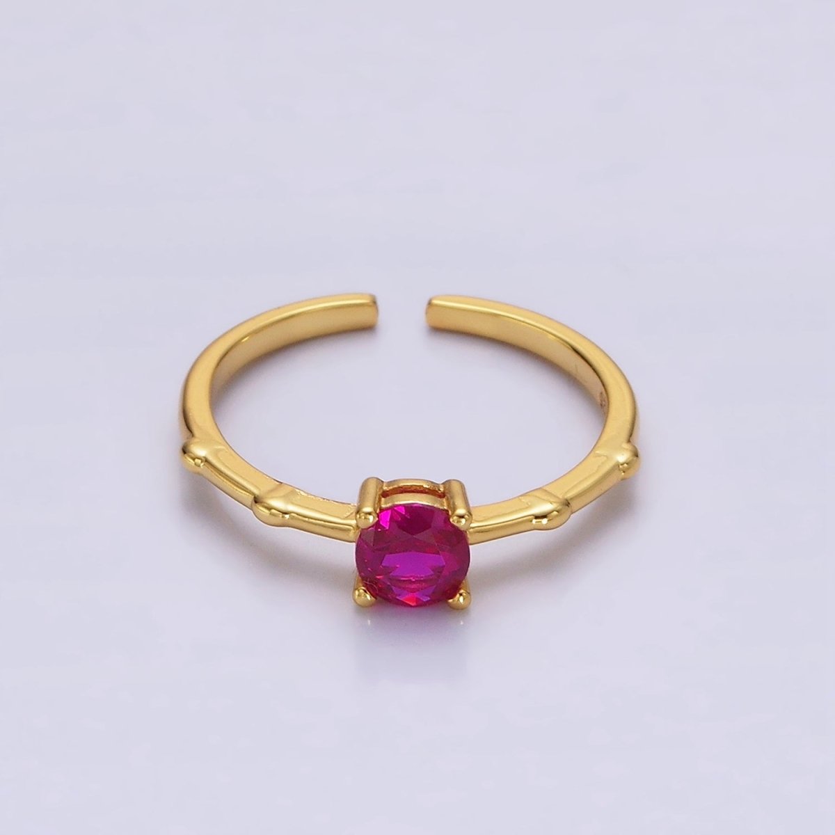 Gold Vermeil Cubic Zirconia CZ Birthstone Personalized Solitaire Bamboo Ring in Gold & Silver | O1006 - O1029 - DLUXCA