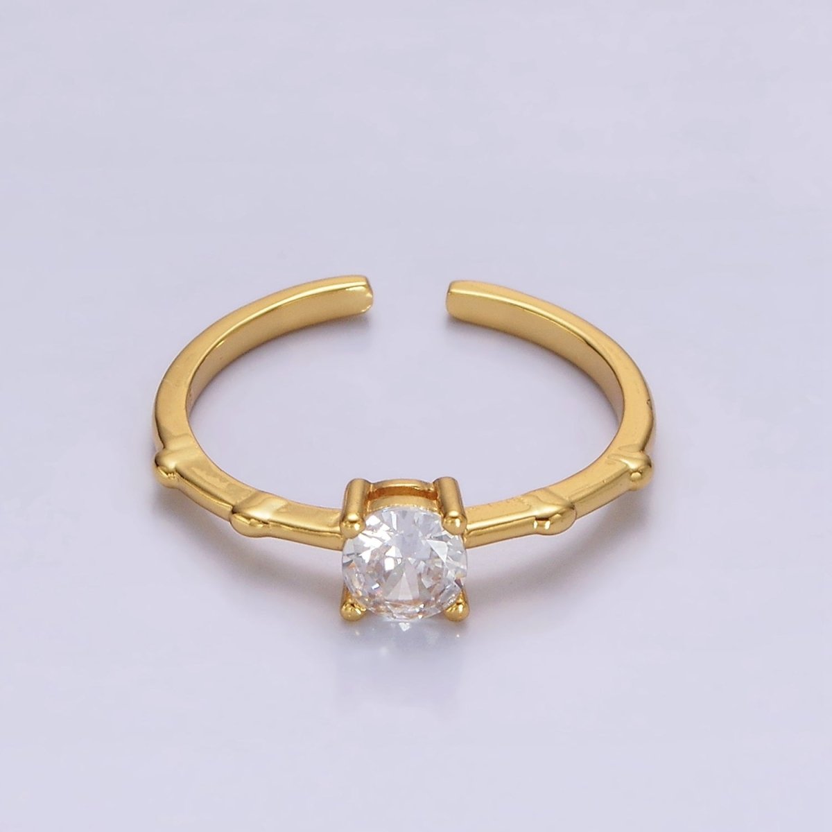 Gold Vermeil Cubic Zirconia CZ Birthstone Personalized Solitaire Bamboo Ring in Gold & Silver | O1006 - O1029 - DLUXCA