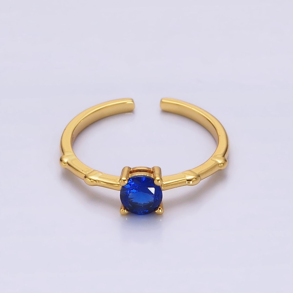 Gold Vermeil Cubic Zirconia CZ Birthstone Personalized Solitaire Bamboo Ring in Gold & Silver | O1006 - O1029 - DLUXCA