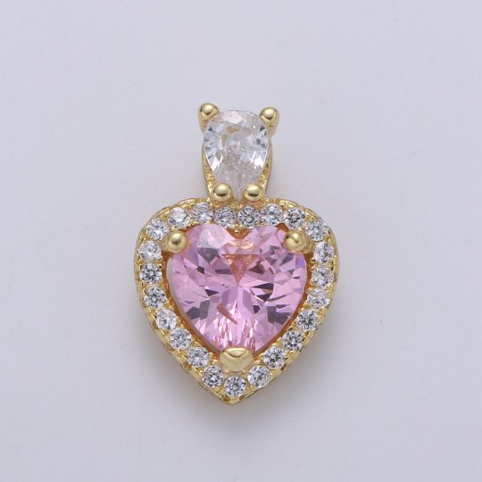 Gold Vermeil Heart Charm Cubic Heart Gem Pendant Micro Pave Love Charm Solitaire Heart Charm for Necklace Earring Bracelet Component SL-221 SL-222 SL-223 SL-224 SL-225 SL-226 SL-244 - DLUXCA