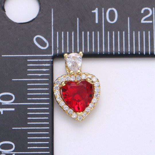 Gold Vermeil Heart Charm Cubic Heart Gem Pendant Micro Pave Love Charm Solitaire Heart Charm for Necklace Earring Bracelet Component SL-221 SL-222 SL-223 SL-224 SL-225 SL-226 SL-244 - DLUXCA