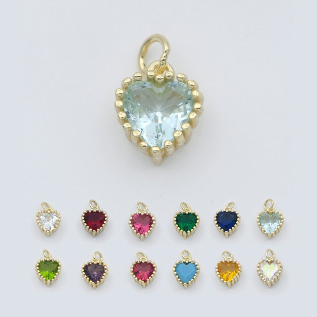 Gold Vermeil Heart CZ Charm - Birthstone add on charm cubic zirconia for Birthday Personalized jewelry SL-255~SL-266 - DLUXCA