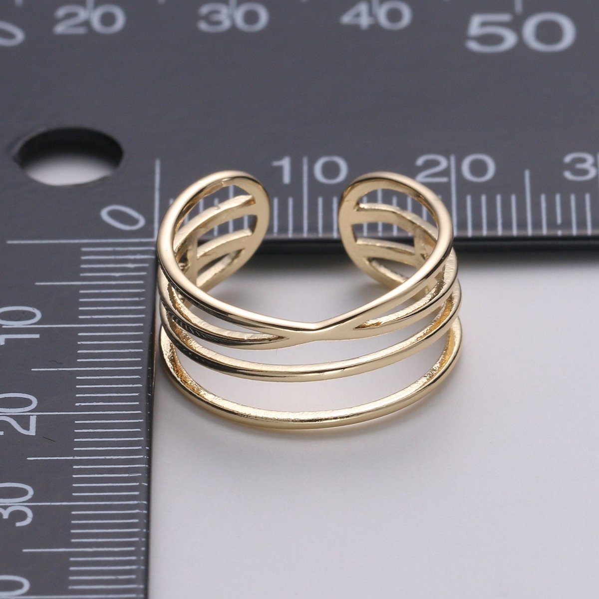 Gold Vermeil Layered Ring | Triple Band Stackable Ring | Dainty Ring Minimalist Jewelry Trendy Midriff or Pinkie Everyday Ring Open Ring R-125 - DLUXCA