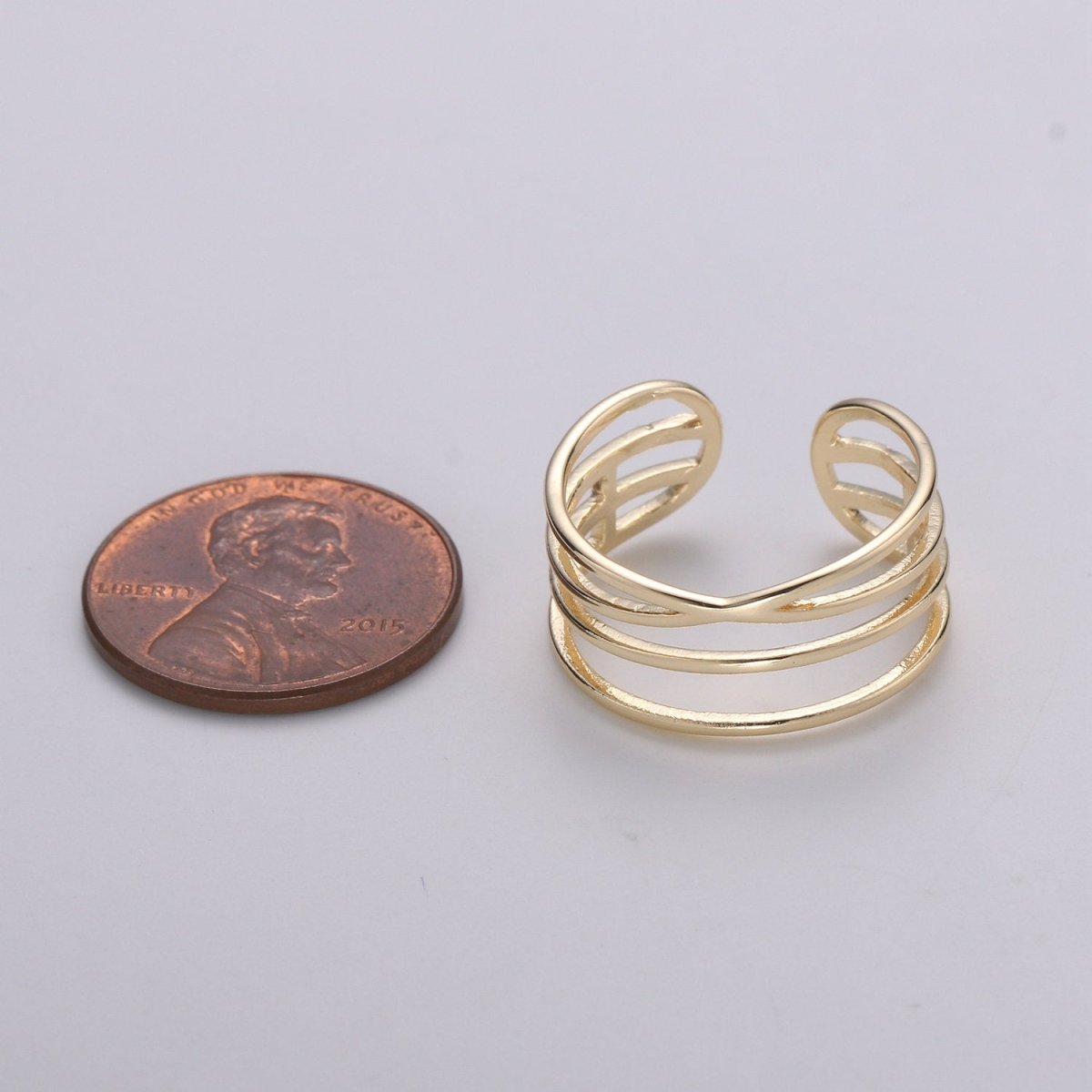 Gold Vermeil Layered Ring | Triple Band Stackable Ring | Dainty Ring Minimalist Jewelry Trendy Midriff or Pinkie Everyday Ring Open Ring R-125 - DLUXCA