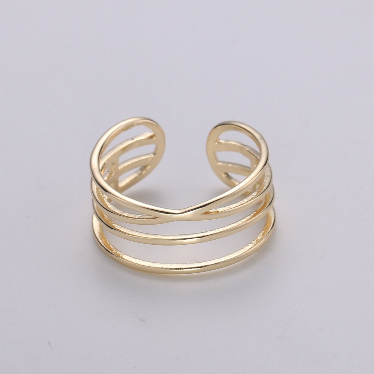 Gold Vermeil Layered Ring | Triple Band Stackable Ring | Dainty Ring Minimalist Jewelry Trendy Midriff or Pinkie Everyday Ring Open Ring R-125 - DLUXCA