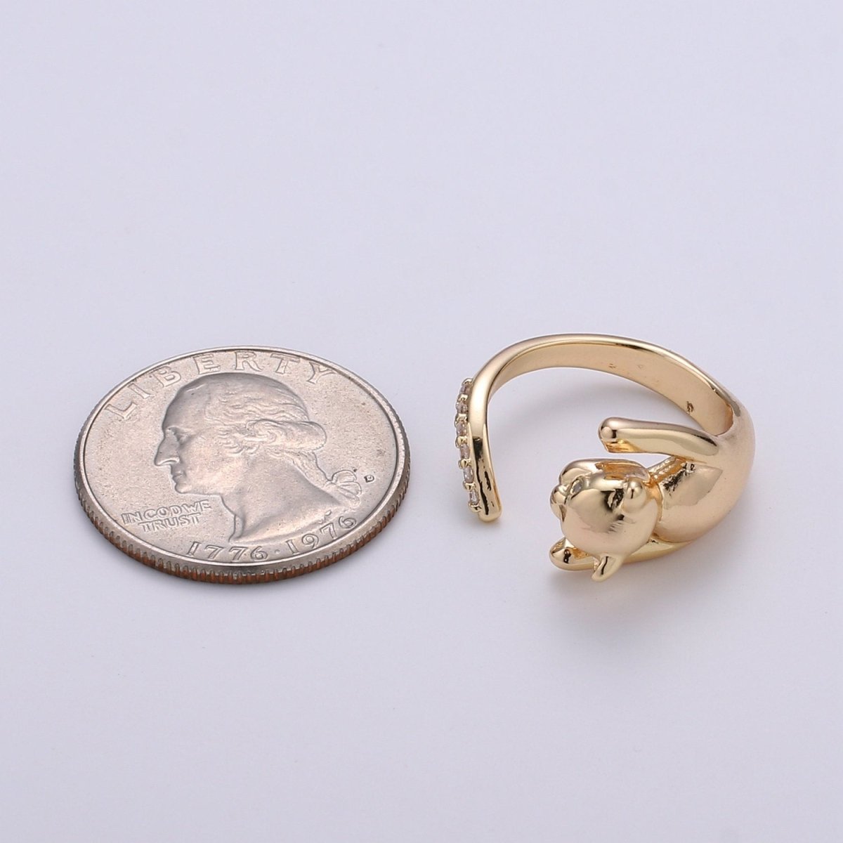 Gold Vermeil Ring Dainty Gold Cat Ring. Adjustable Ring Open Ring Gift For Birthday, Christmas, Gifts For Her. Cat Lover Jewelry Gift Idea R-061 - DLUXCA