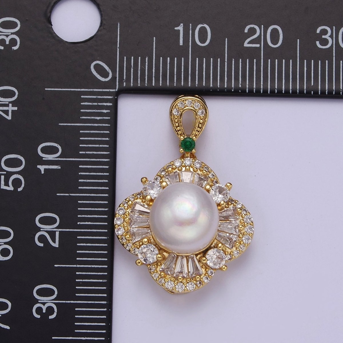 Gold Vintage Style Pearl Pendant With Clear Cubic Zirconia Stone Charm for Minimalist Jewelry Dangle Charm J-450 - DLUXCA