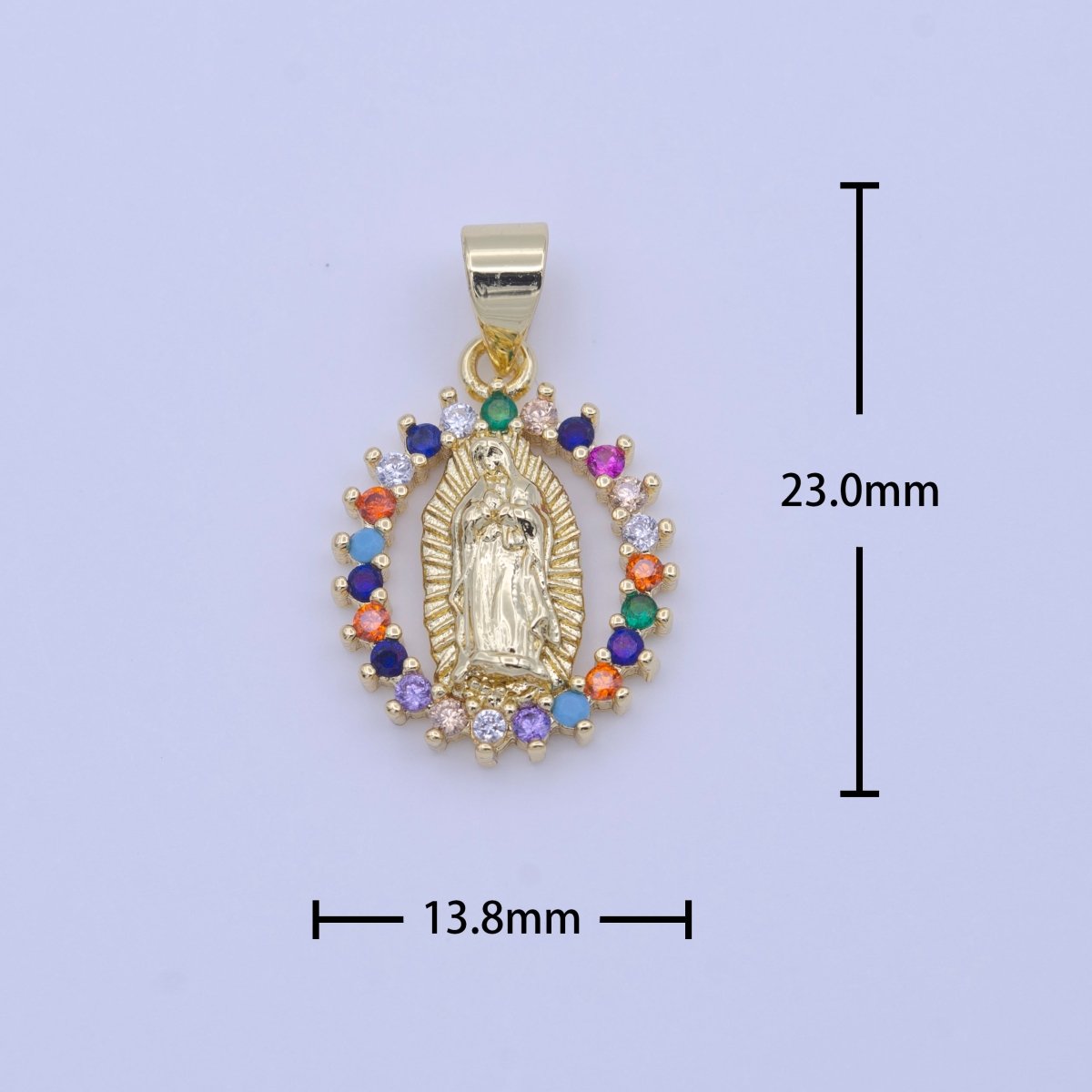 Gold Virgin Mary Lady Guadalupe Open Opal Multicolor CZ Religious Pendant H-251 - DLUXCA