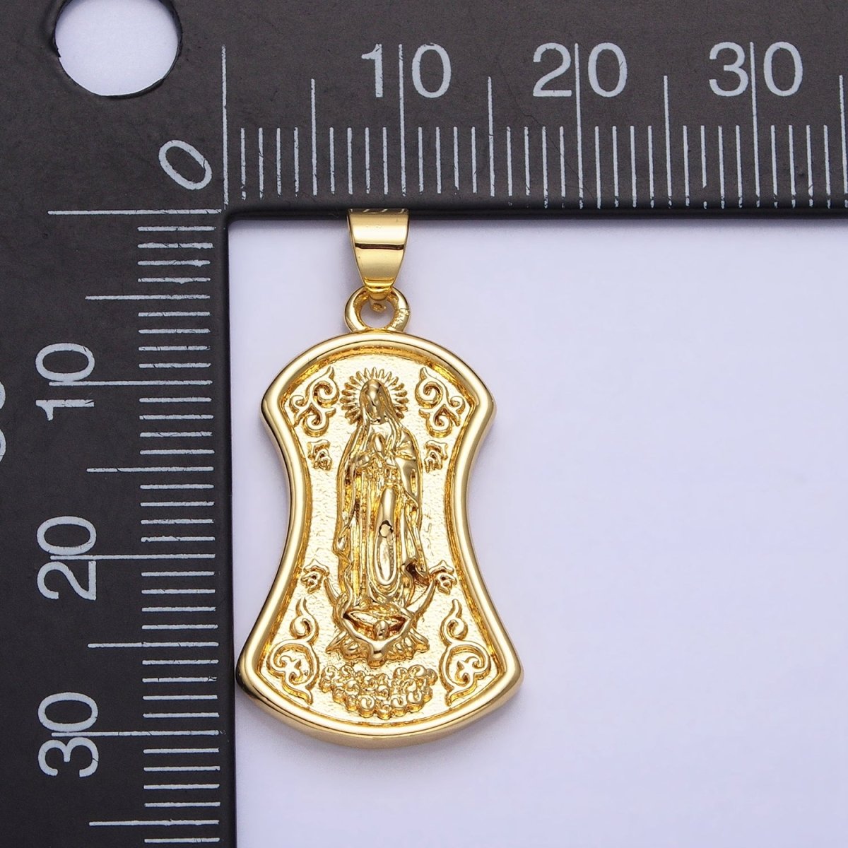 Gold Virgin Mother Mary Geometric Textured Curved Religious Pendant | AA233 - DLUXCA