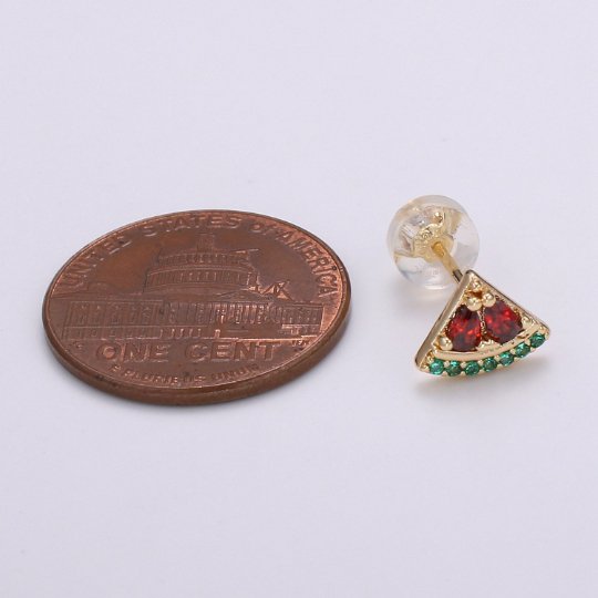 Gold Watermelon Stud Earrings, CZ Watermelon Studs, Tropical Summer Jewellery, Fruit Earrings, Minimalist Earrings, Earrings for Girls P-011 - DLUXCA