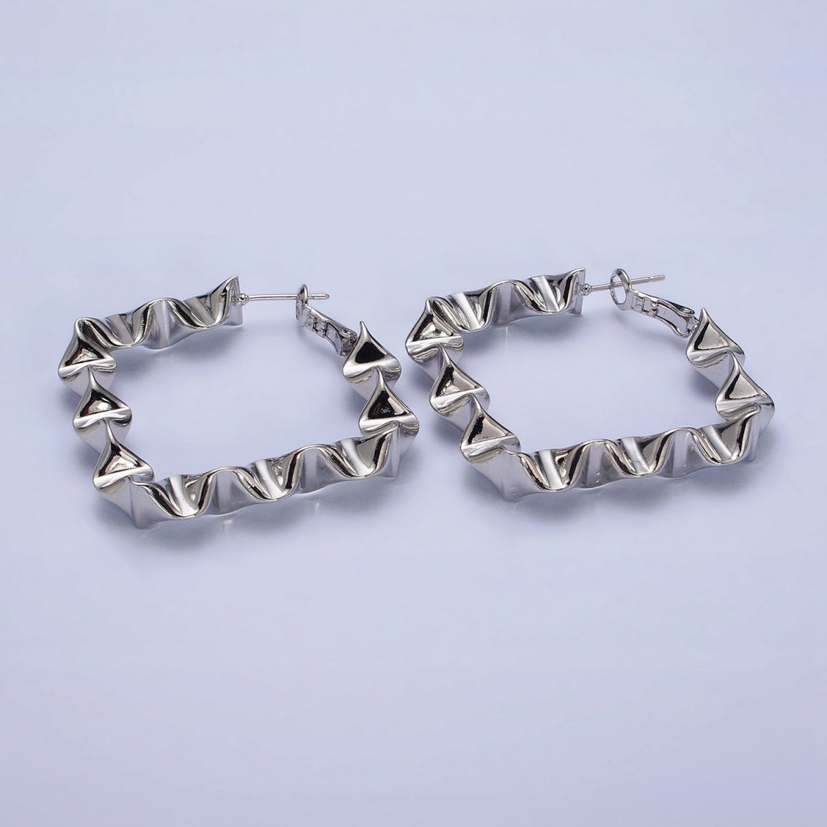 Gold Wavy Rhombus Hoops Lever Back Hoops Statement Gold Hoops 16K Gold Filled Earring 41mm AD996 AD997 - DLUXCA