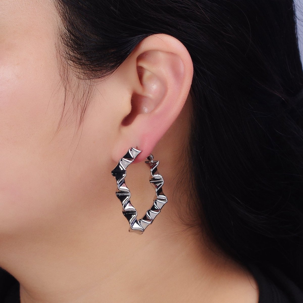 Gold Wavy Rhombus Hoops Lever Back Hoops Statement Gold Hoops 16K Gold Filled Earring 41mm AD996 AD997 - DLUXCA