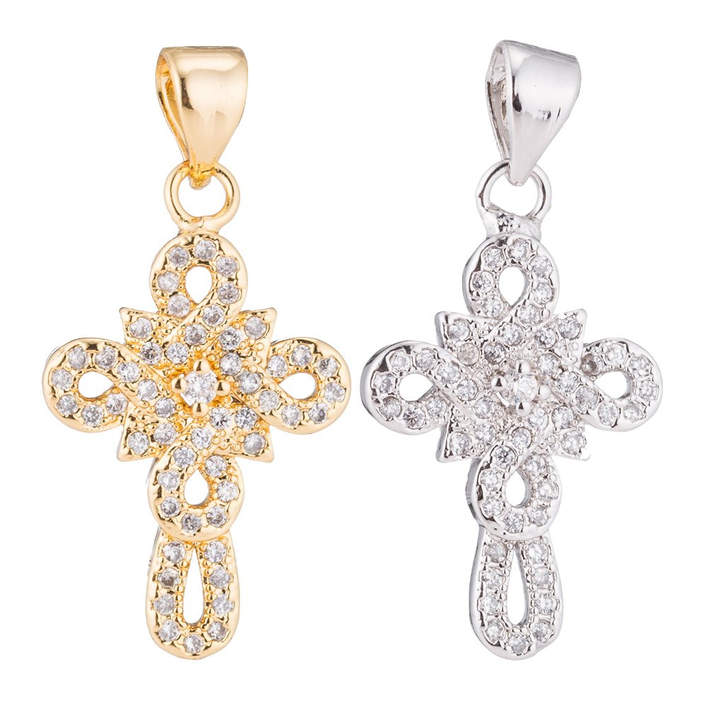 Gold / White Gold Cross, Jesus, Faith, Love, Hope, Peace, Dangle, Church Cubic Zirconia Necklace Pendant Charm Bead Bails Findings for Jewelry Making H-407 - DLUXCA