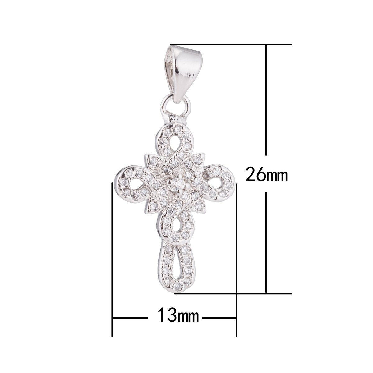 Gold / White Gold Cross, Jesus, Faith, Love, Hope, Peace, Dangle, Church Cubic Zirconia Necklace Pendant Charm Bead Bails Findings for Jewelry Making H-407 - DLUXCA