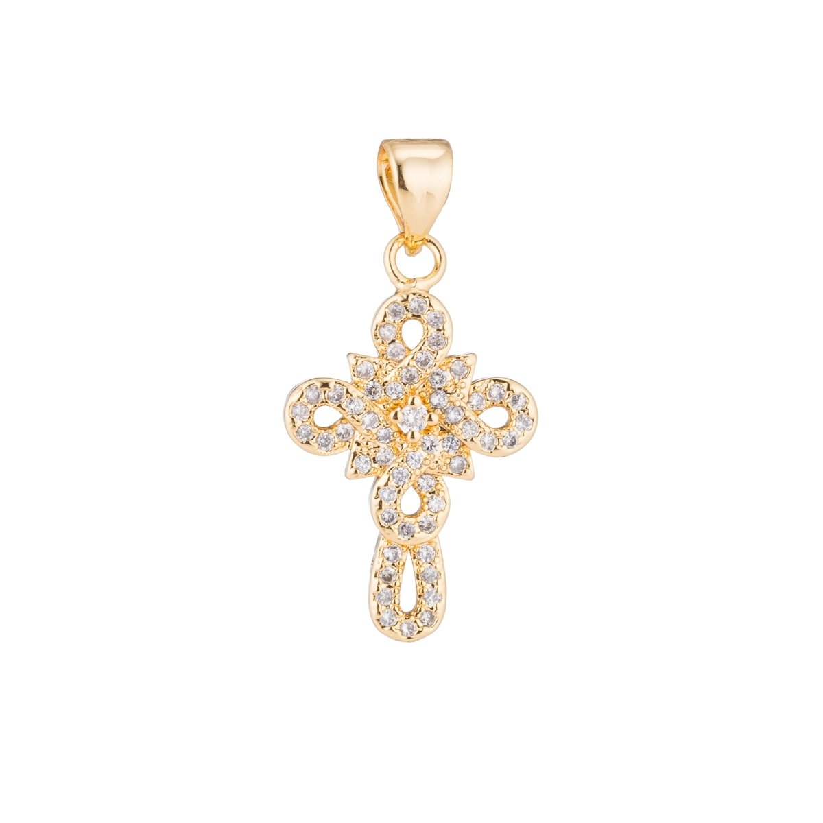 Gold / White Gold Cross, Jesus, Faith, Love, Hope, Peace, Dangle, Church Cubic Zirconia Necklace Pendant Charm Bead Bails Findings for Jewelry Making H-407 - DLUXCA