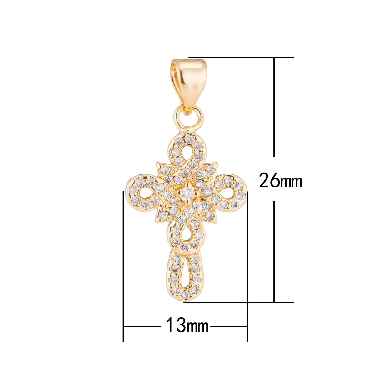 Gold / White Gold Cross, Jesus, Faith, Love, Hope, Peace, Dangle, Church Cubic Zirconia Necklace Pendant Charm Bead Bails Findings for Jewelry Making H-407 - DLUXCA