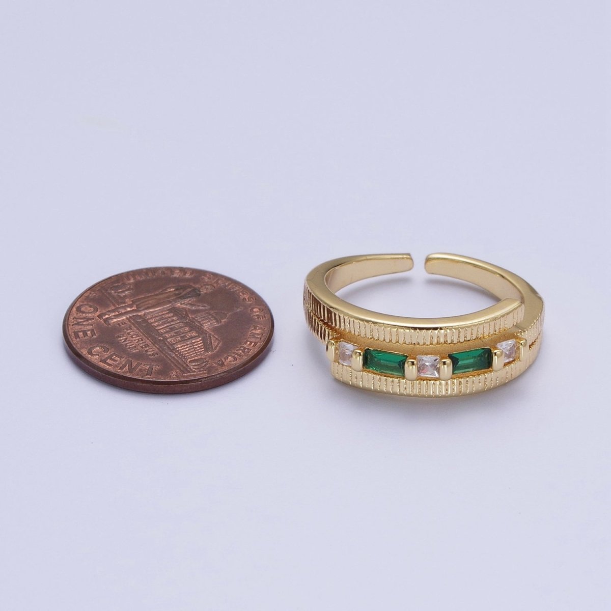 Gold Wrap Ring Clear Baguette Ring Green Baguette Ring Open Adjustable Jewelry O-1986 O-1987 - DLUXCA