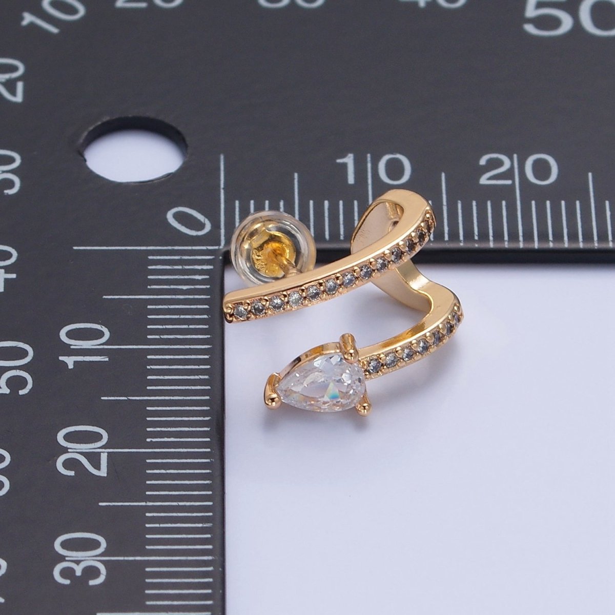 Gold Wrap Stud Earring with Tear Drop CZ Stone T-460 - DLUXCA
