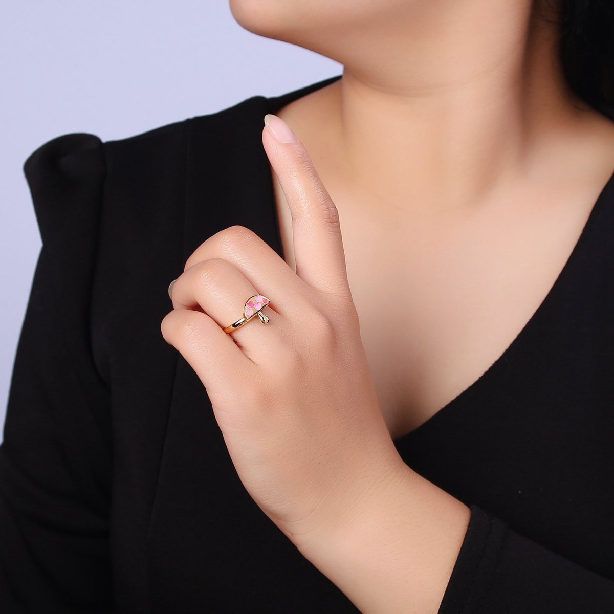 Gold y2k Mushroom Ring, Open Adjustable Ring, Women Ring O-2162 - DLUXCA