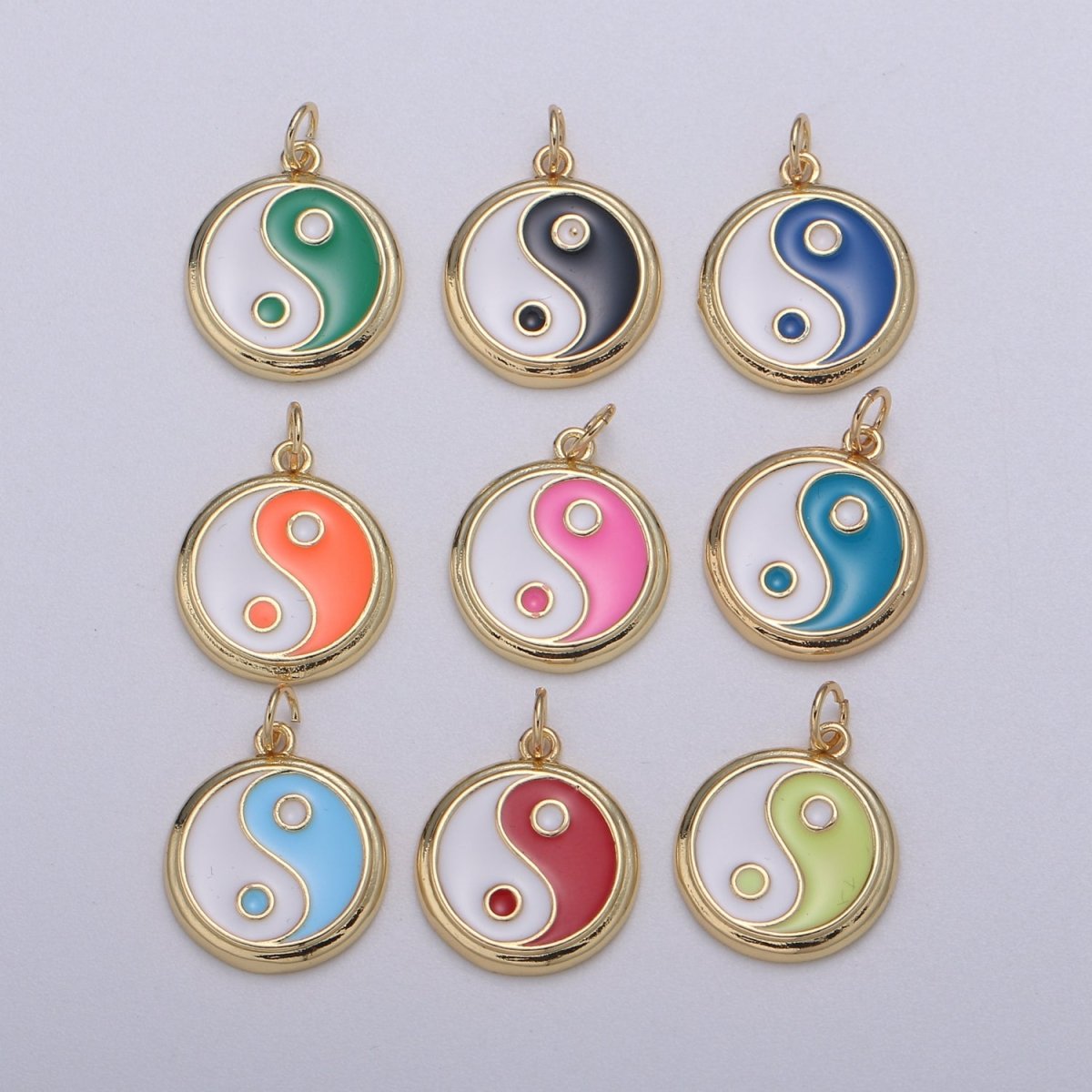 Gold yin yang charm, 14K Gold Filled Coin Charm Dainty Yin & Yang Charms for Bracelet Necklace Earring Component Colorful Enamel Pendant E-238 - E-246 - DLUXCA