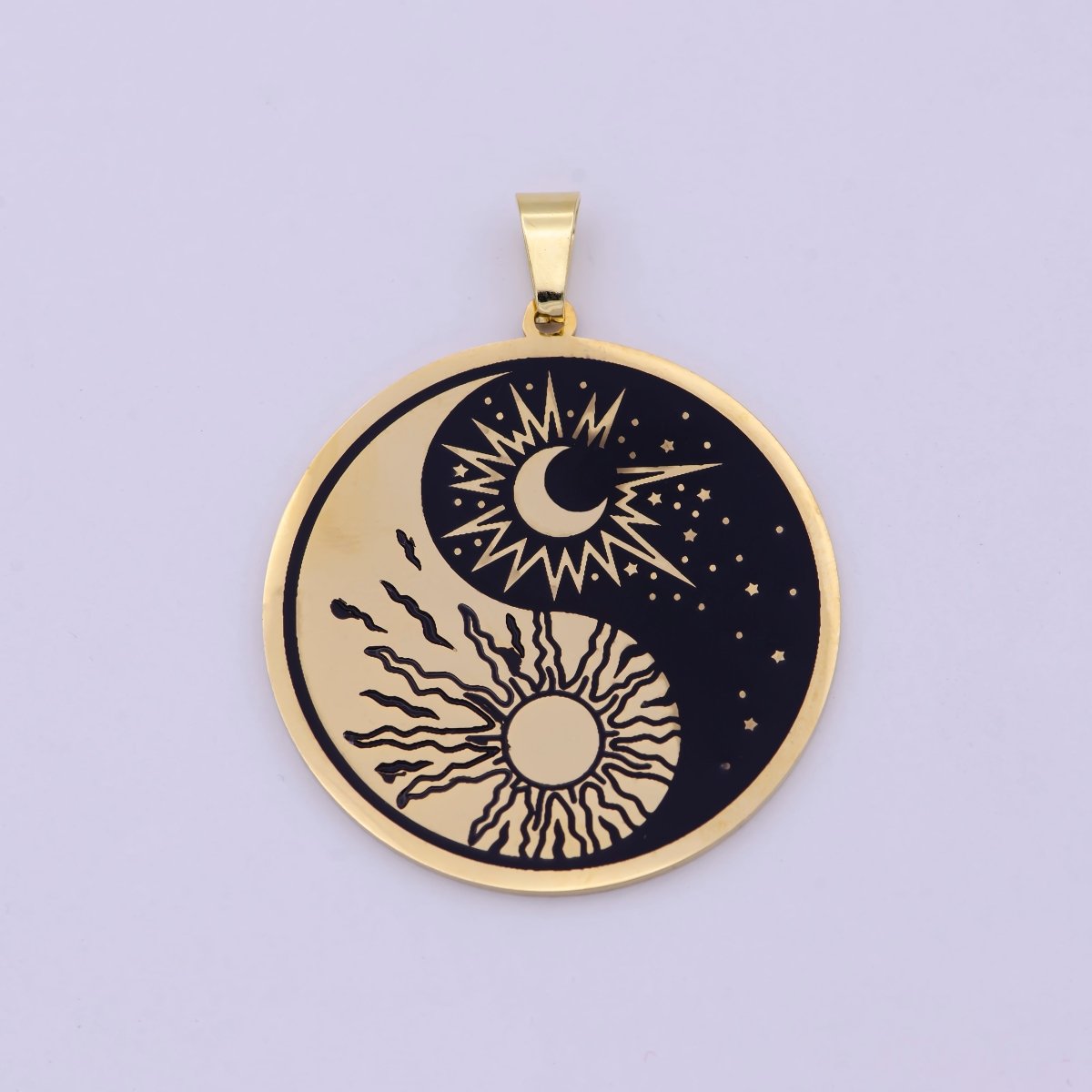 Gold Yin Yang Pendant Sun Moon Buddhism Stars Day Night Celestial Jewelry Medallion J-321 J-322 - DLUXCA