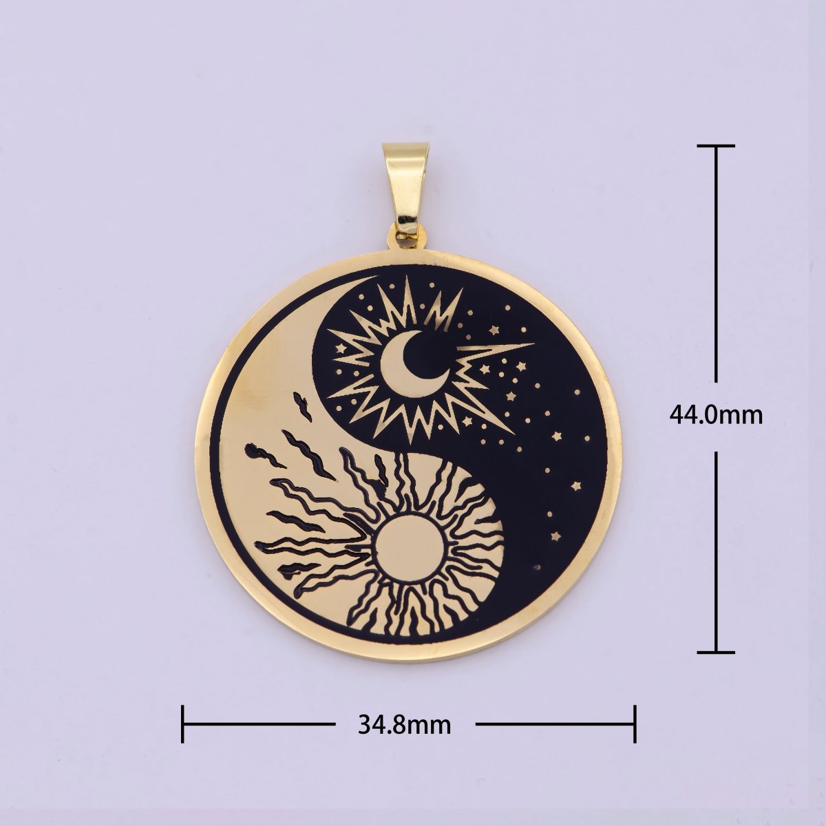 Gold Yin Yang Pendant Sun Moon Buddhism Stars Day Night Celestial Jewelry Medallion J-321 J-322 - DLUXCA