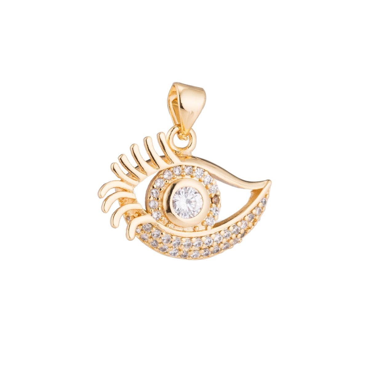 Golden Eye, Beautiful, Eyes, Beholder Eyelashes DIY Cubic Zirconia Bracelet Necklace Pendant Charm Bead Bails Finding for Jewelry Making H-181 - DLUXCA