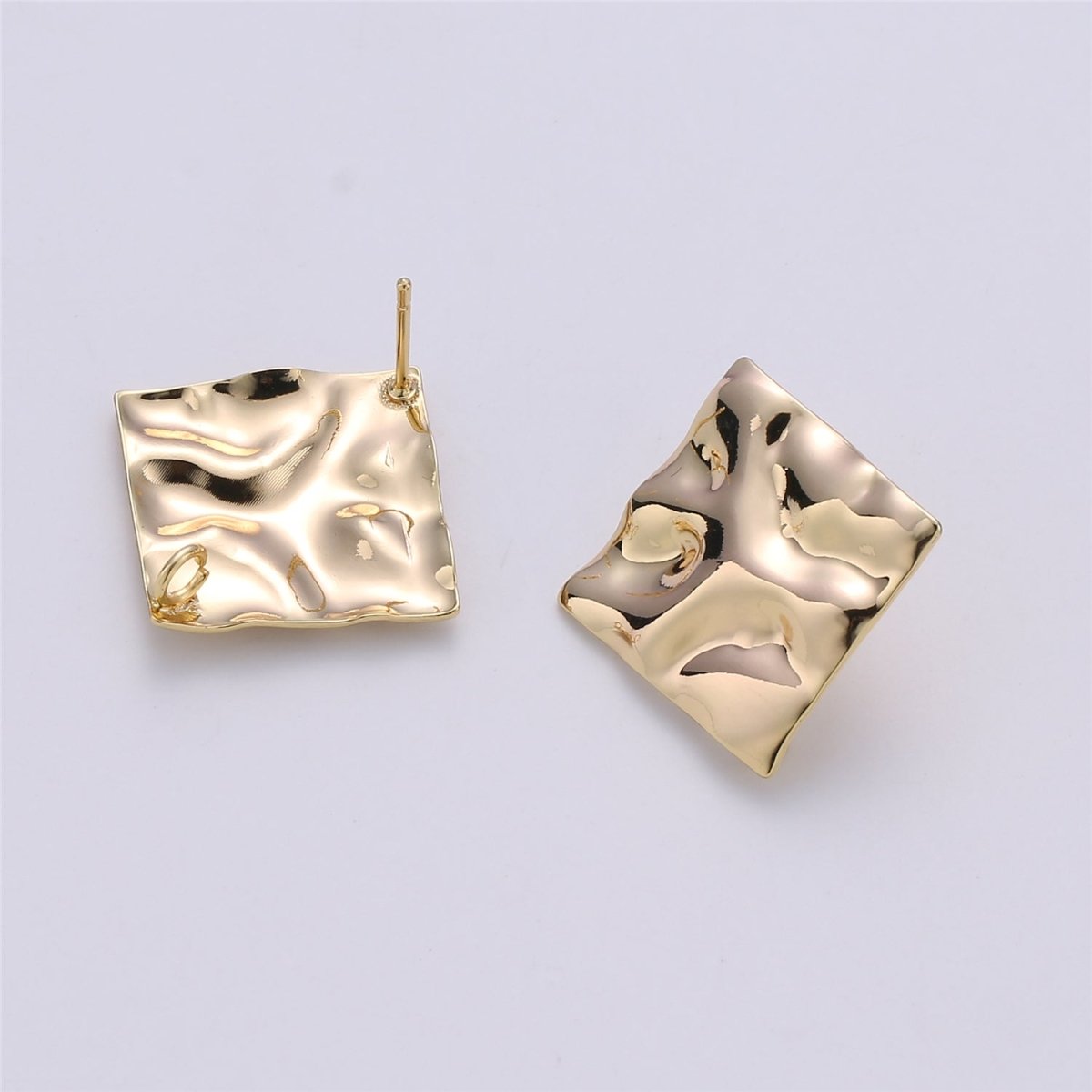 Golden Wavy Square Gold Filled Studs K-225 - DLUXCA
